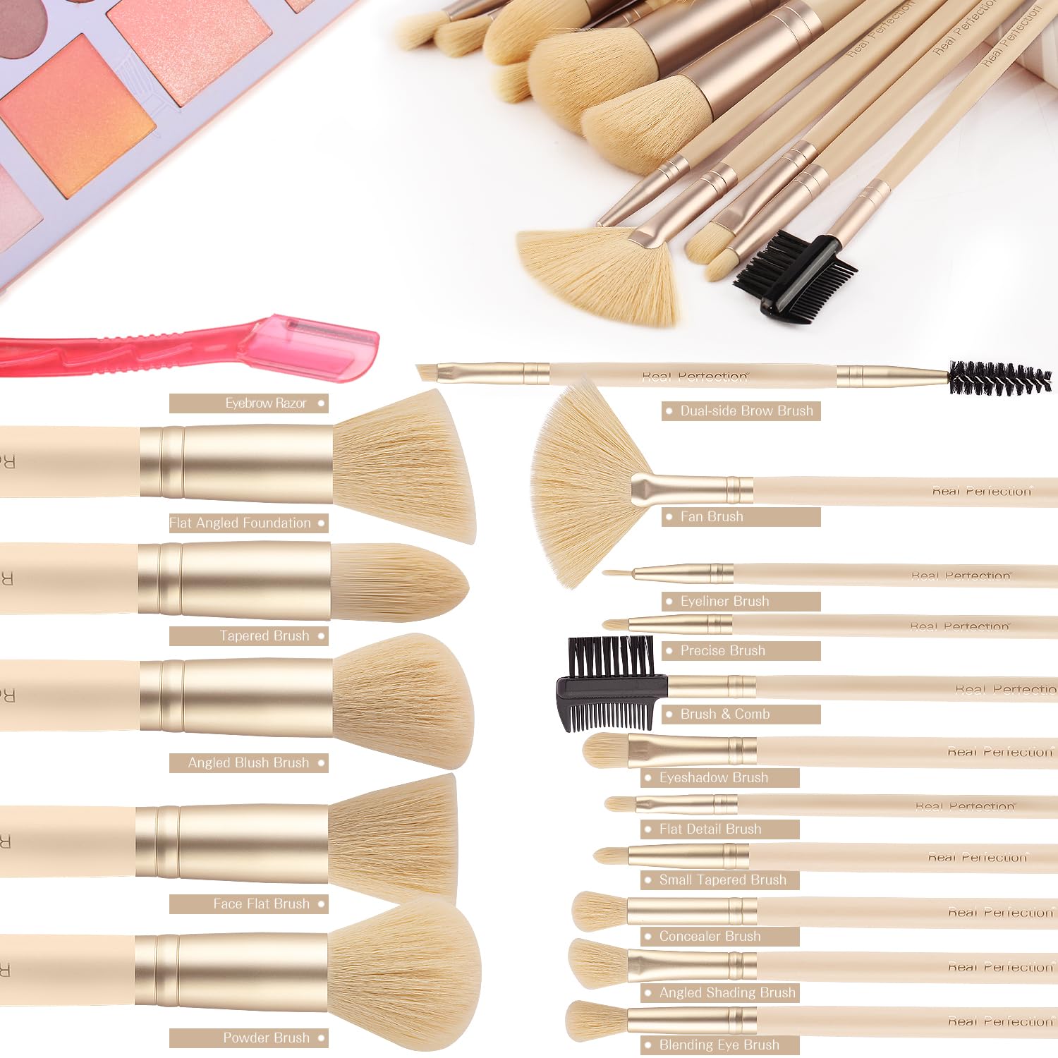 16-Piece Makeup Brush Set with Eyebrow Razor